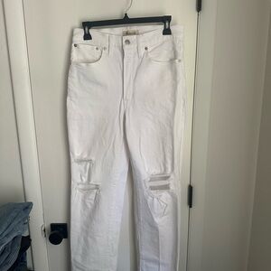 Madewell Perfect Vintage Mid Rise White Distressed Jeans